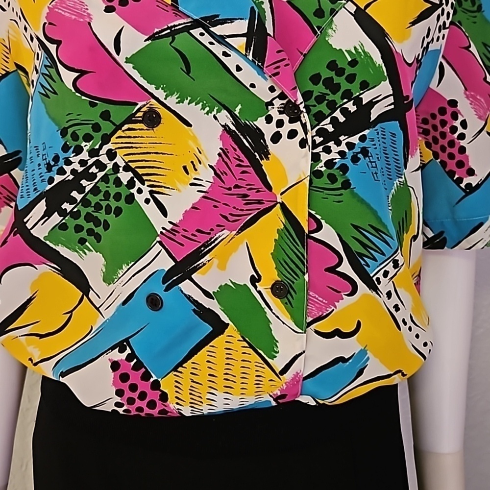 VTG JORDAN 1980s Colorful Graffiti Blouson Blouse - Picture 4 of 8